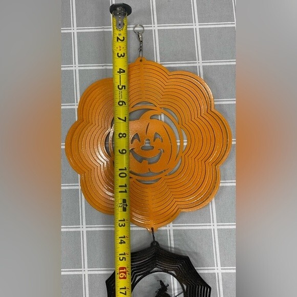 SWEN Holiday Halloween Pumpkin Jack O Lantern Witch Ghost Metal Wind Spinner - Picture 5 of 9